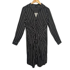 Worth New York V-Neck Striped Twist Front Sheath Dress - Black & Tan - Size 6
